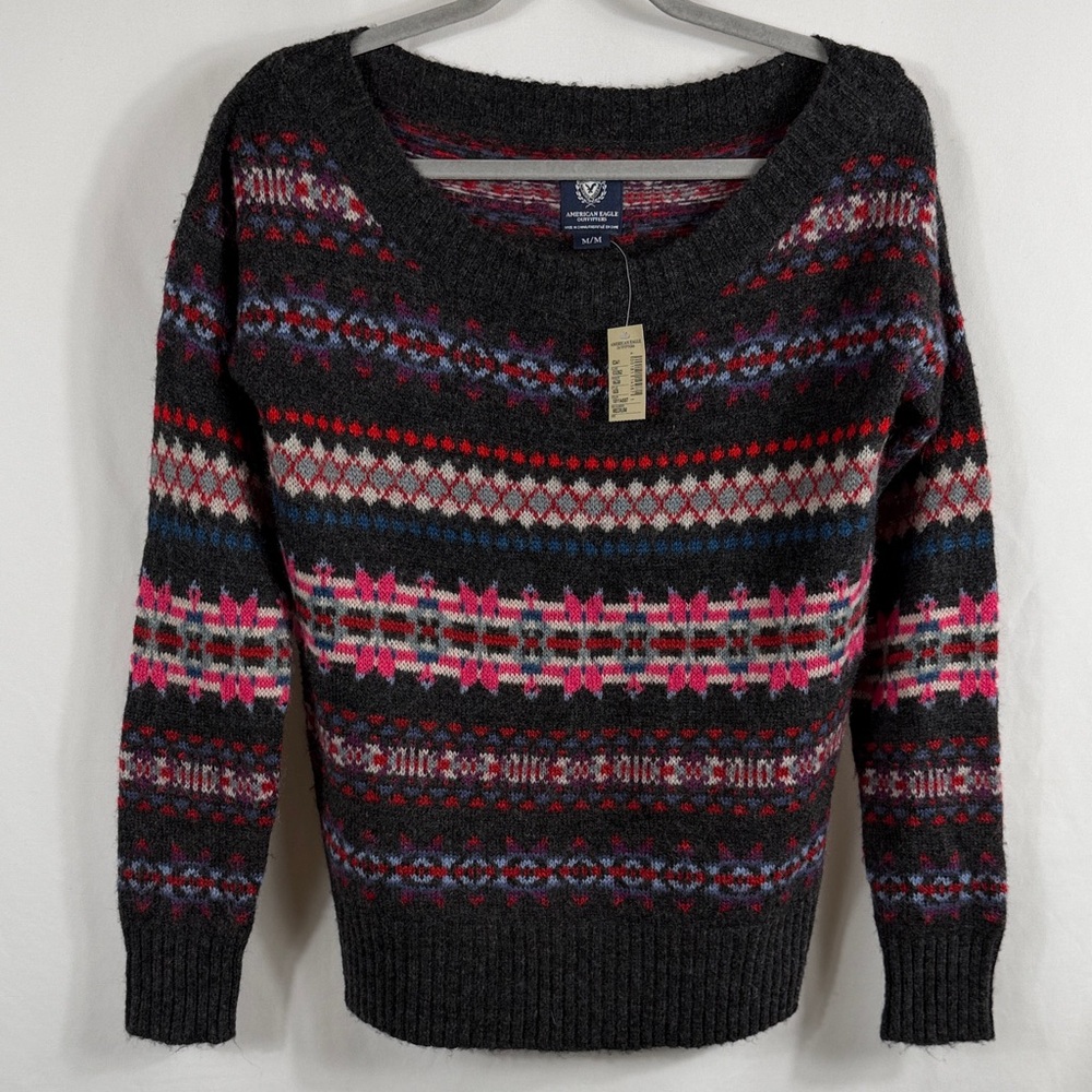 American Eagle Outfitters Black Pink Patterned Sweater. Womens M. Wool blend